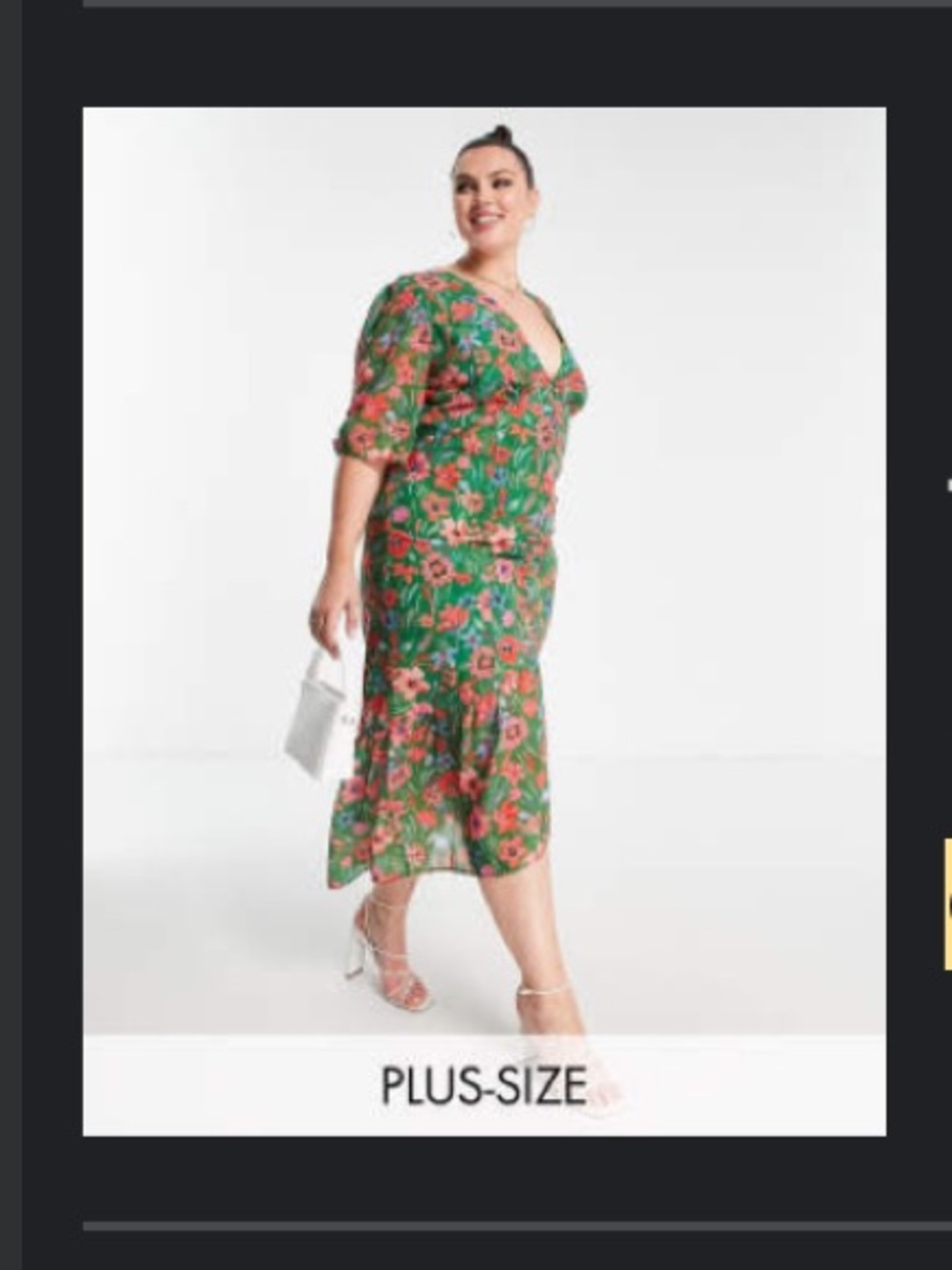 Hope & Ivy Green Floral V-Neck Midi Dress